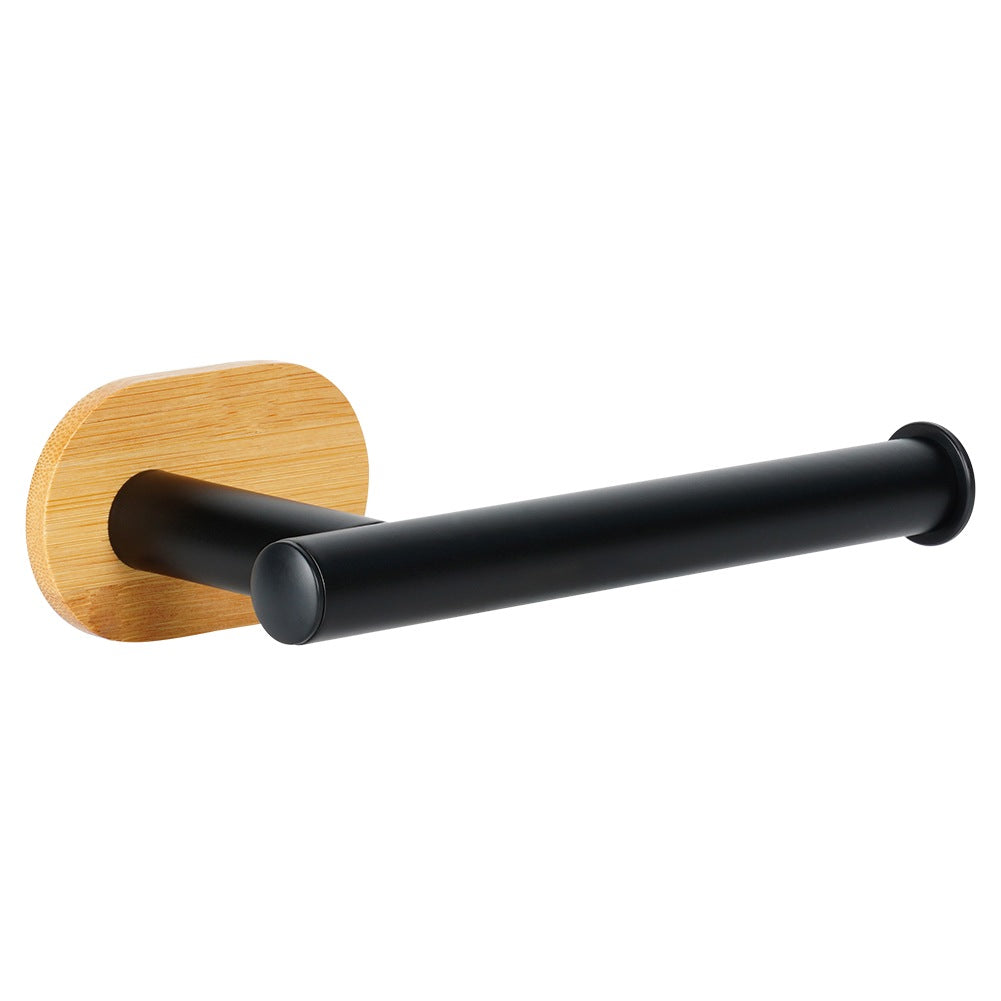 Toilet Paper Holder, Black Steel & Bamboo, 17 cm