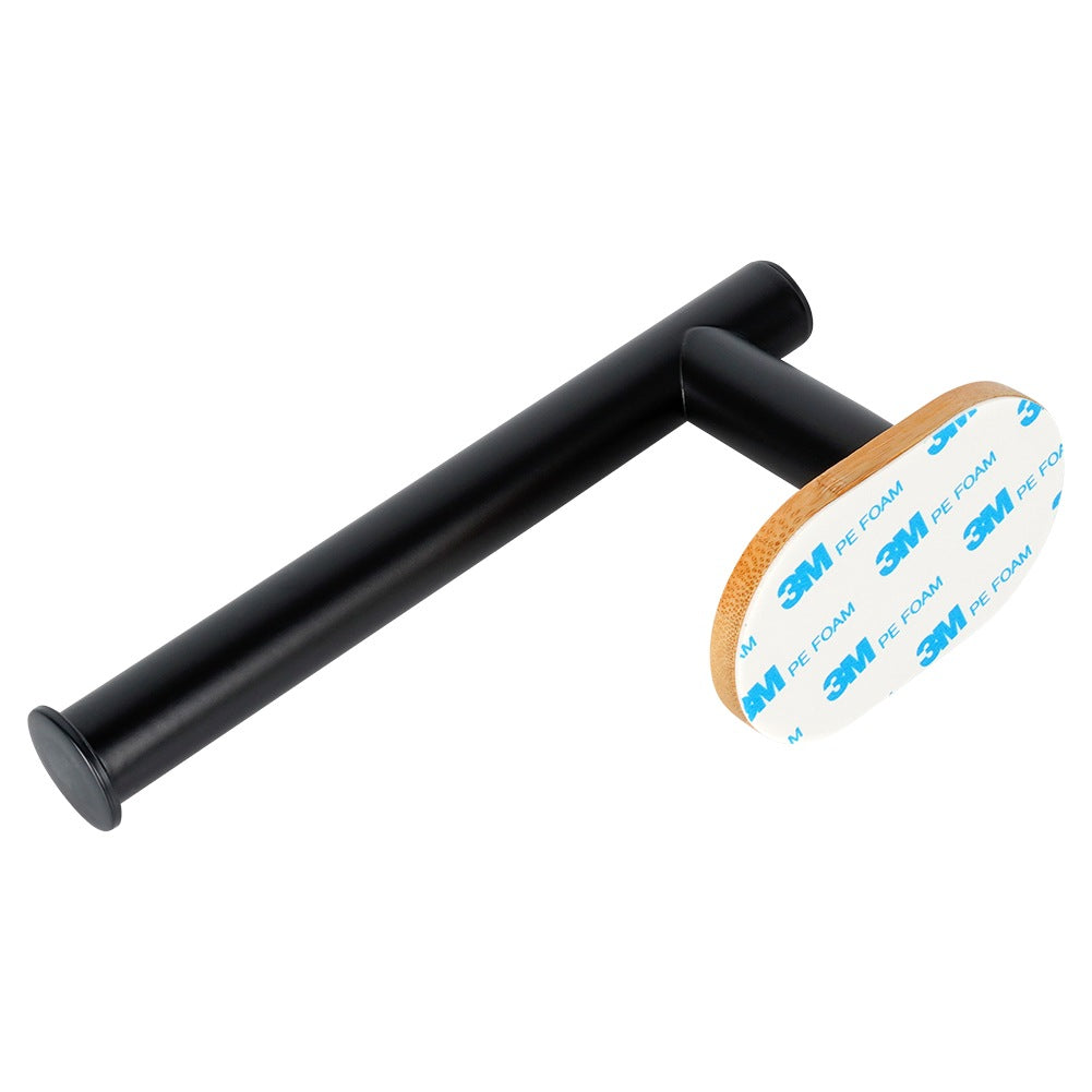 Toilet Paper Holder, Black Steel & Bamboo, 17 cm