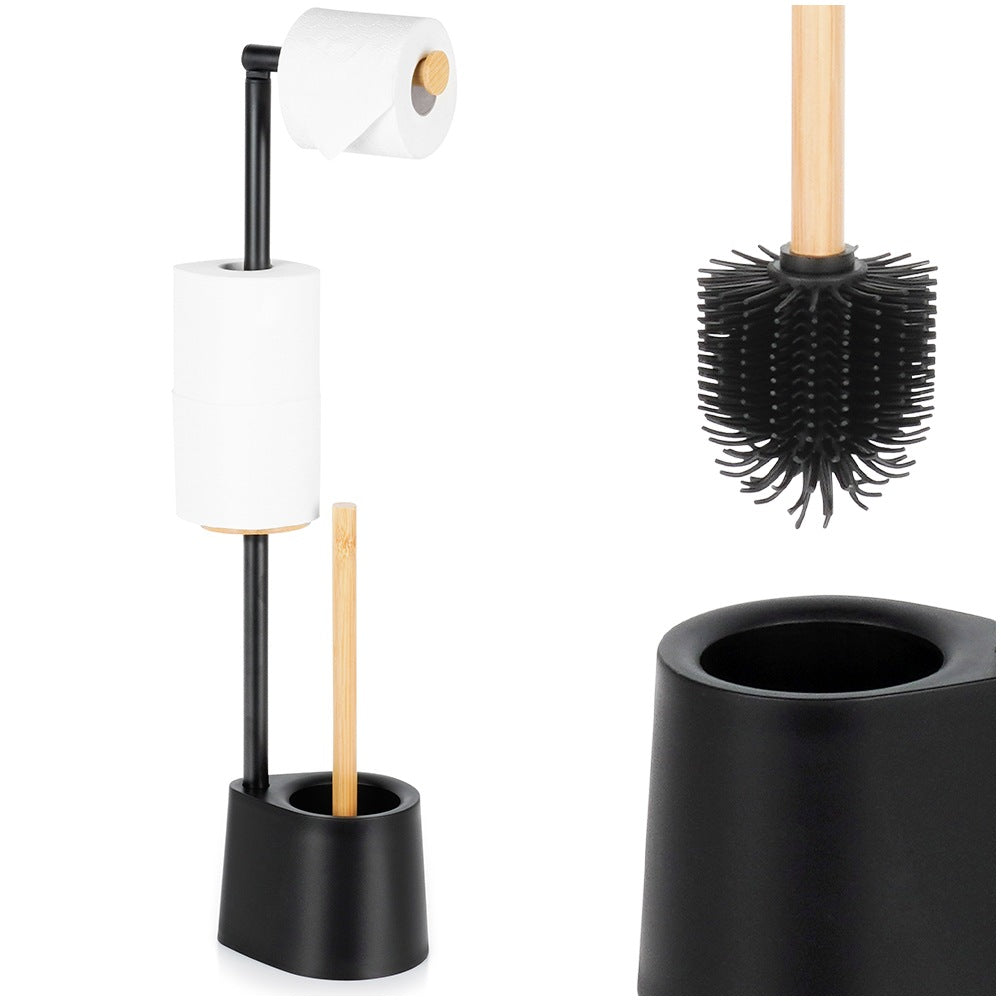 Toilet Paper Holder with Brush, Black, 66 cm