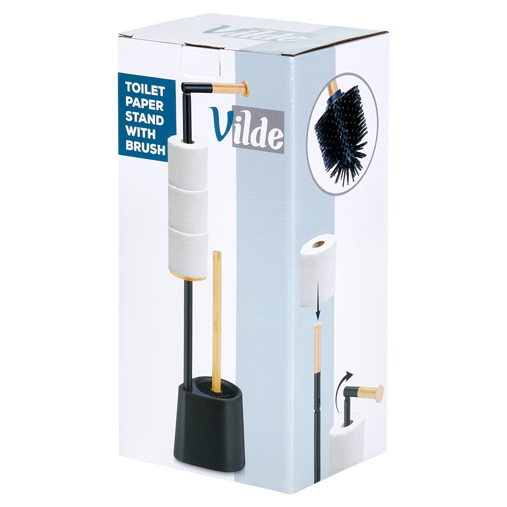 Toilet Paper Holder with Brush, Black, 66 cm
