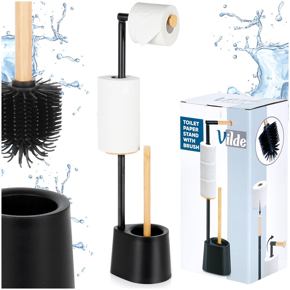 Toilet Paper Holder with Brush, Black, 66 cm