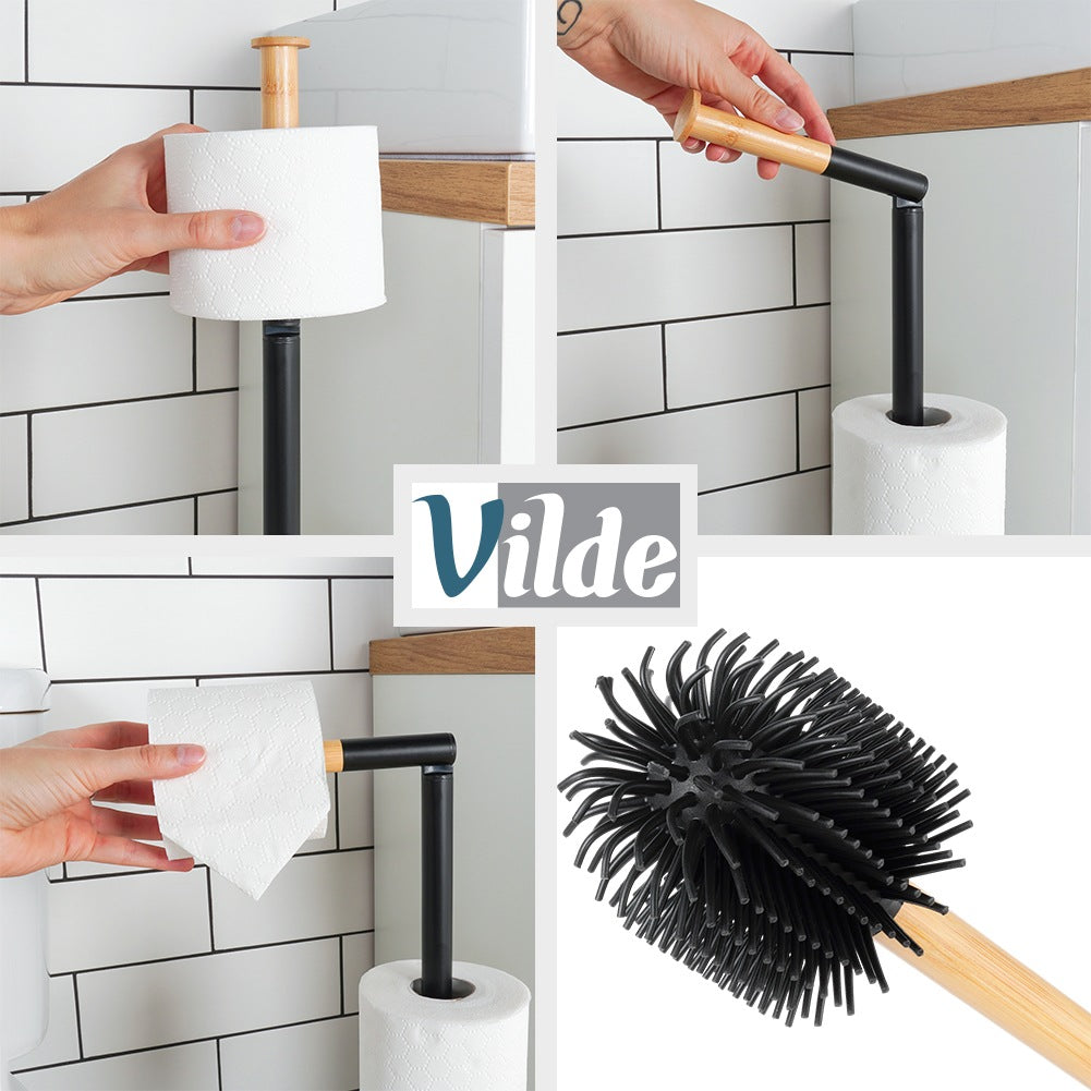 Toilet Paper Holder with Brush, Black, 66 cm
