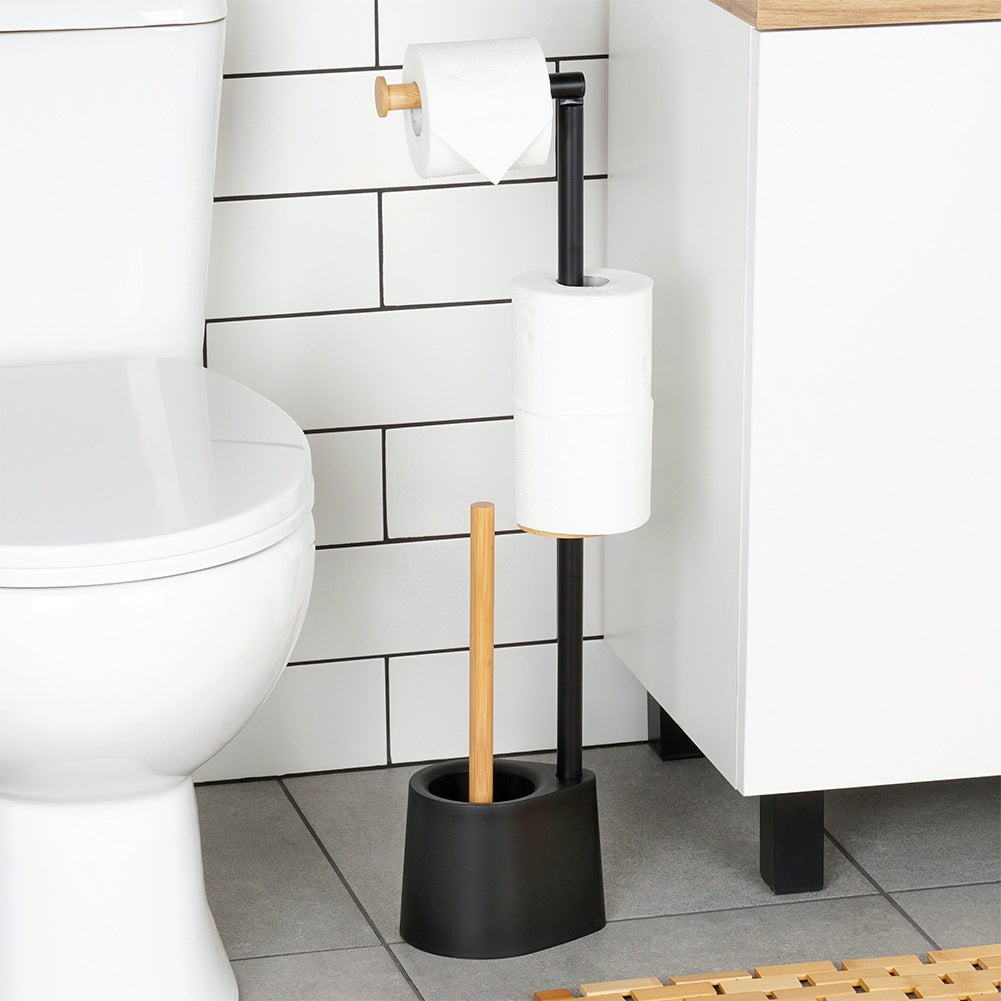 Toilet Paper Holder with Brush, Black, 66 cm