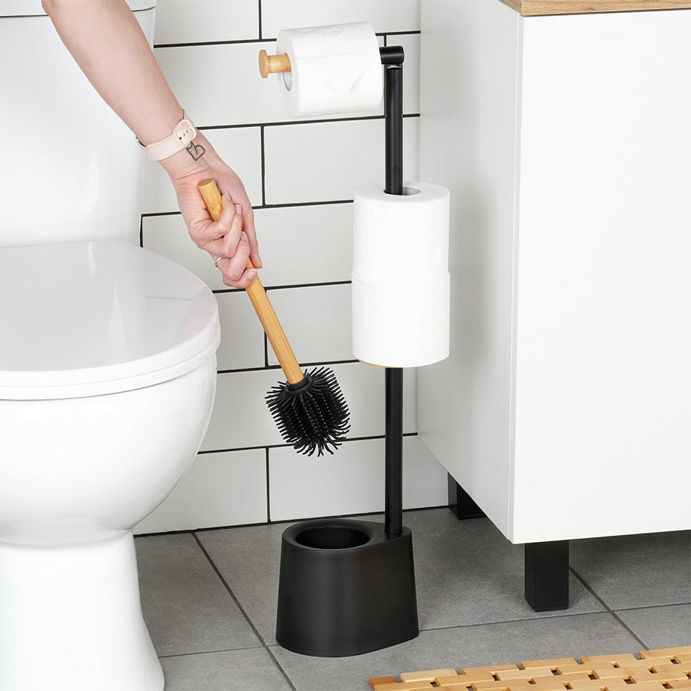 Toilet Paper Holder with Brush, Black, 66 cm