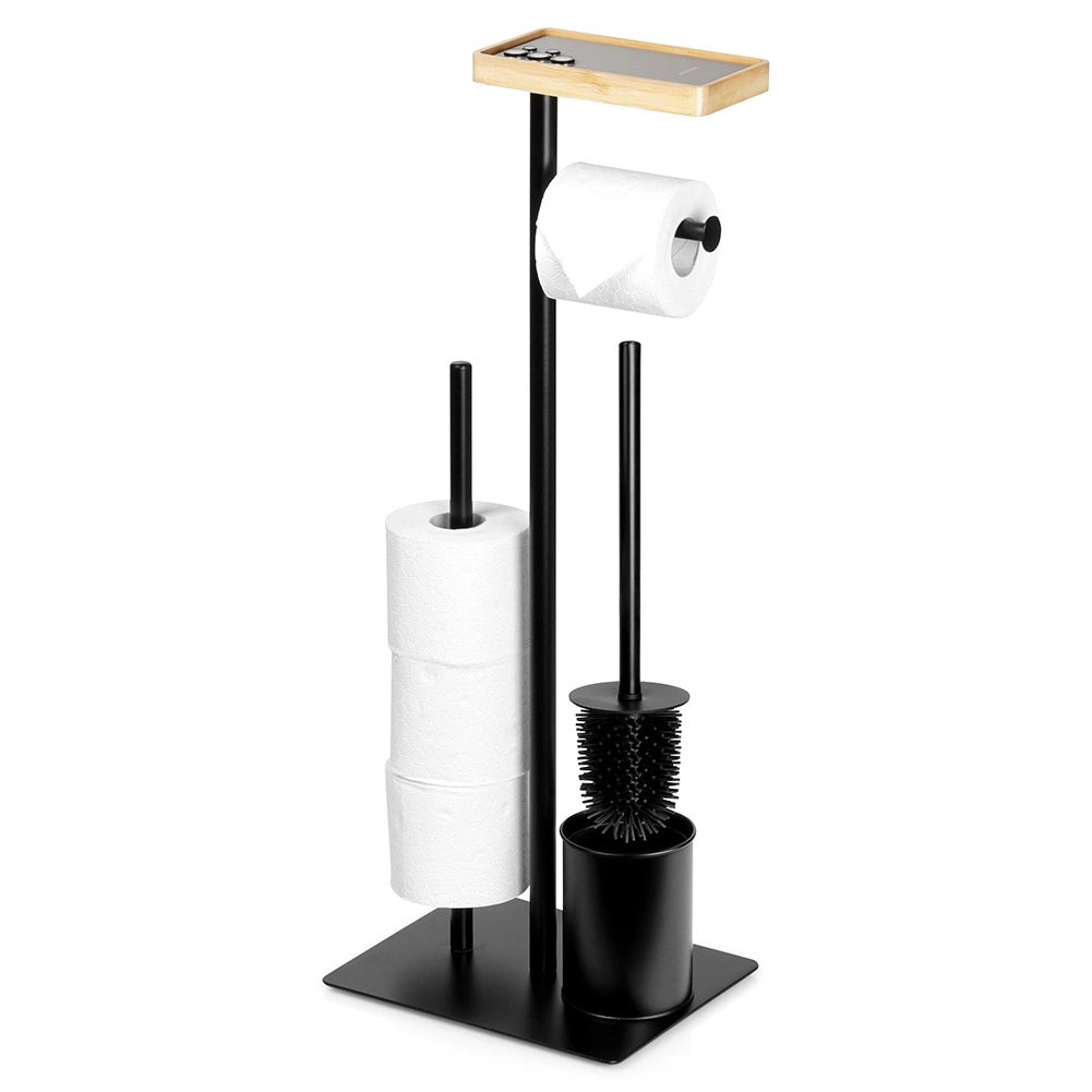 Toilet Paper Holder with Brush – Black, 68.5 cm, Metal