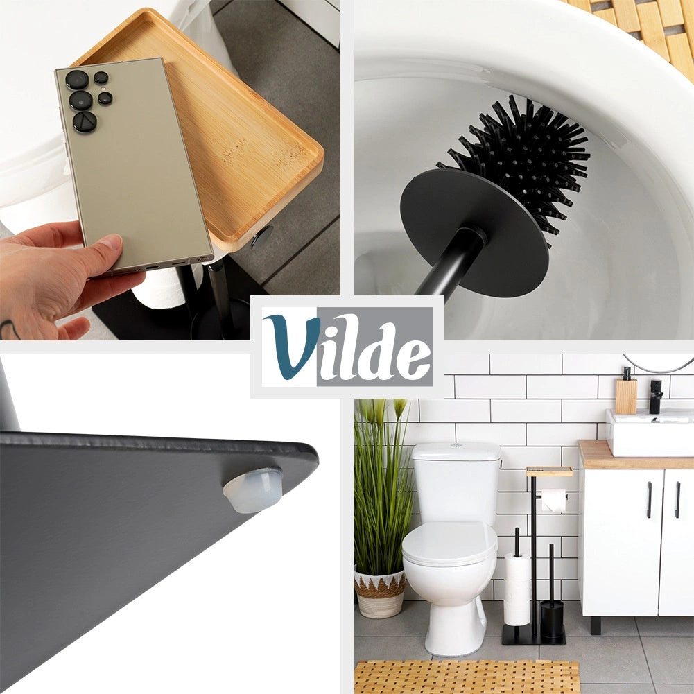 Toilet Paper Holder with Brush – Black, 68.5 cm, Metal