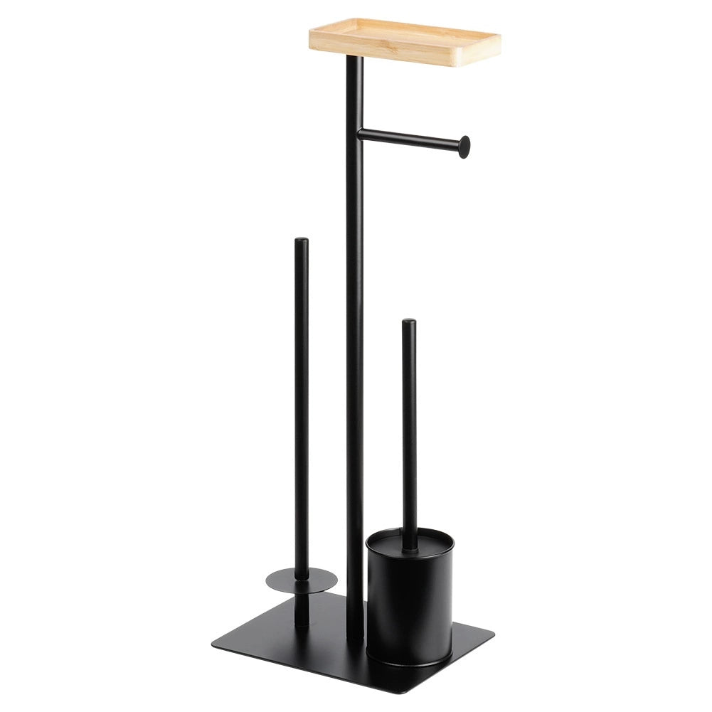 Toilet Paper Holder with Brush – Black, 68.5 cm, Metal