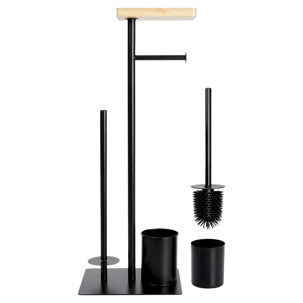 Toilet Paper Holder with Brush – Black, 68.5 cm, Metal