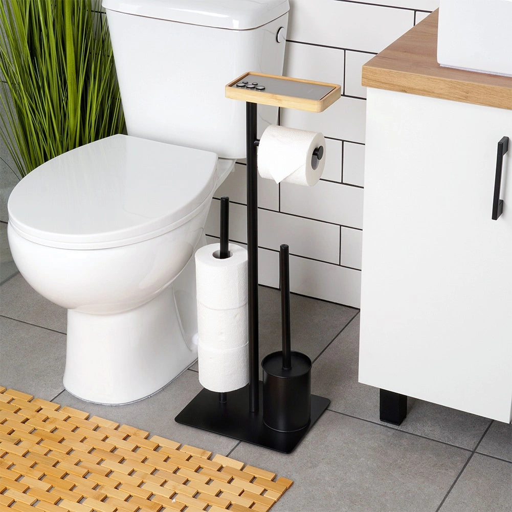 Toilet Paper Holder with Brush – Black, 68.5 cm, Metal