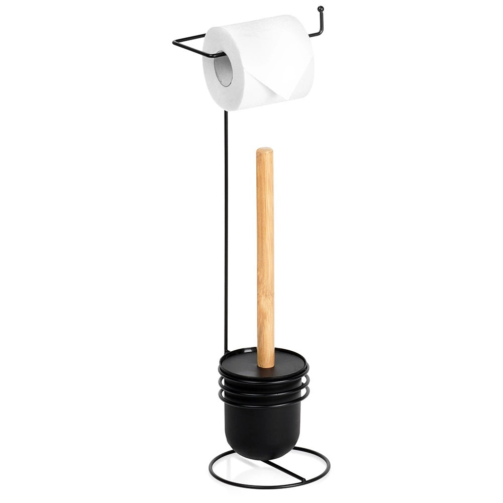 Toilet Roll Holder & Brush Set, Black, 53 cm