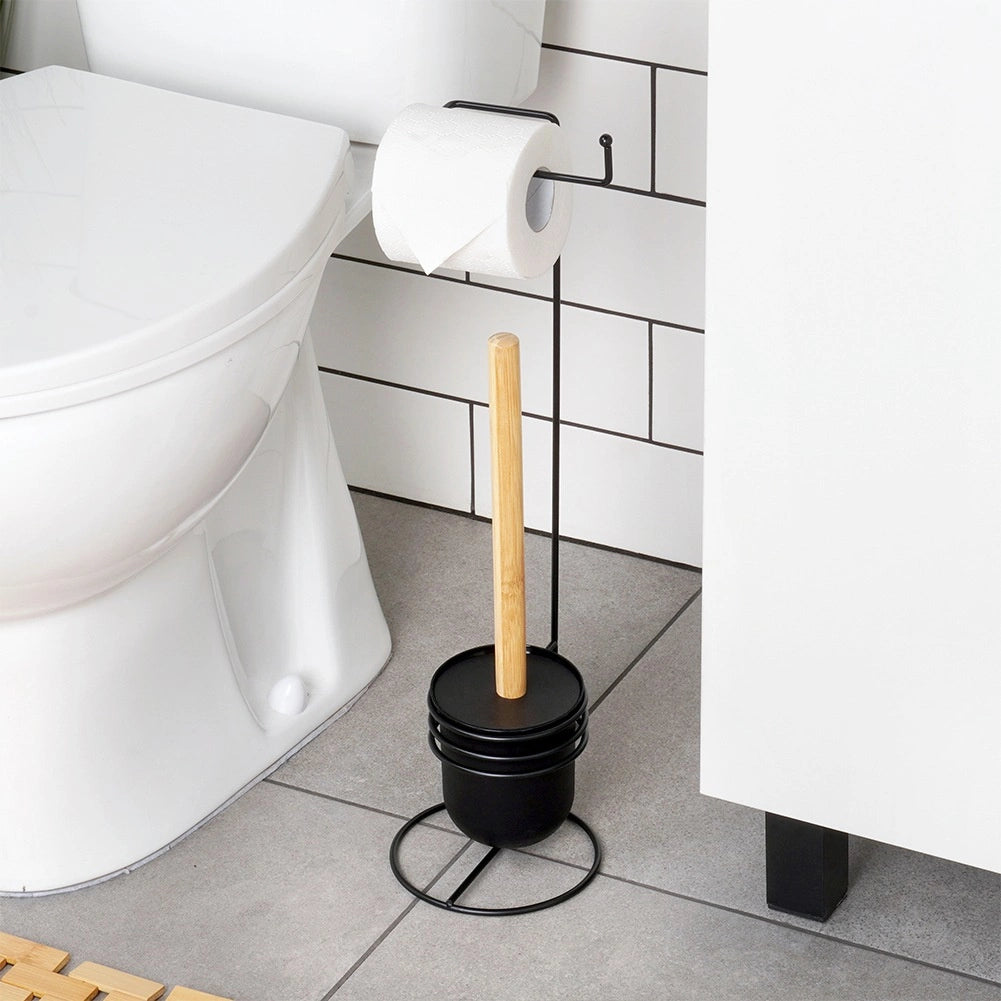 Toilet Roll Holder & Brush Set, Black, 53 cm