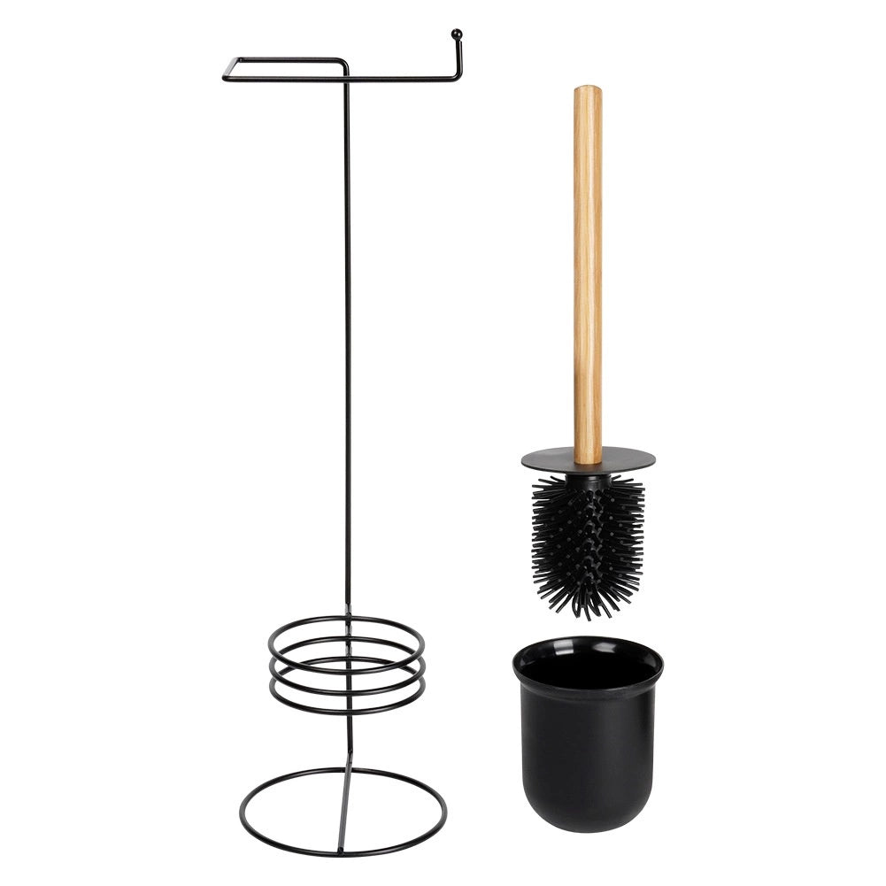 Toilet Roll Holder & Brush Set, Black, 53 cm