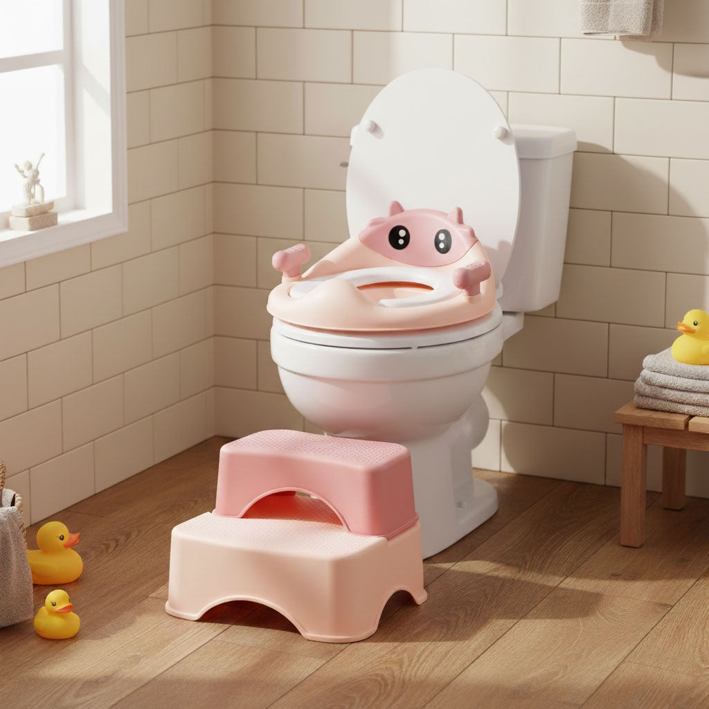 Toilet Training Seat with Steps for Kids, Pink