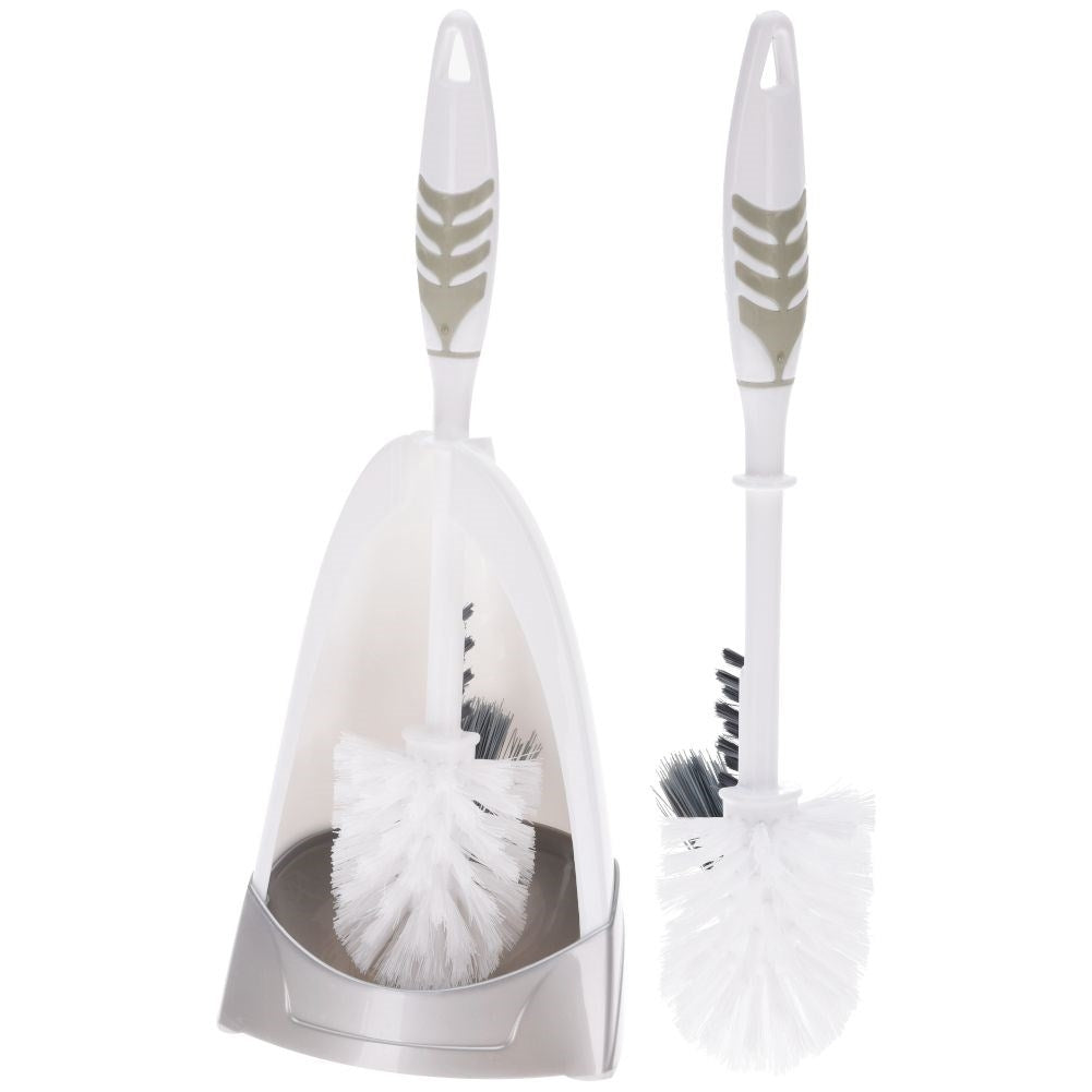 Toilet brush grey/white with double brush for thorough cleaning