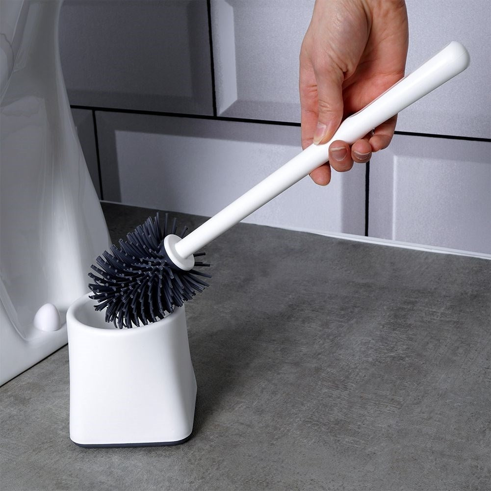 Toilet brush in graphite color with durable silicone and container
