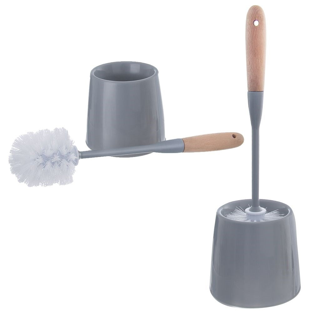 Toilet brush with bamboo handle and stylish container