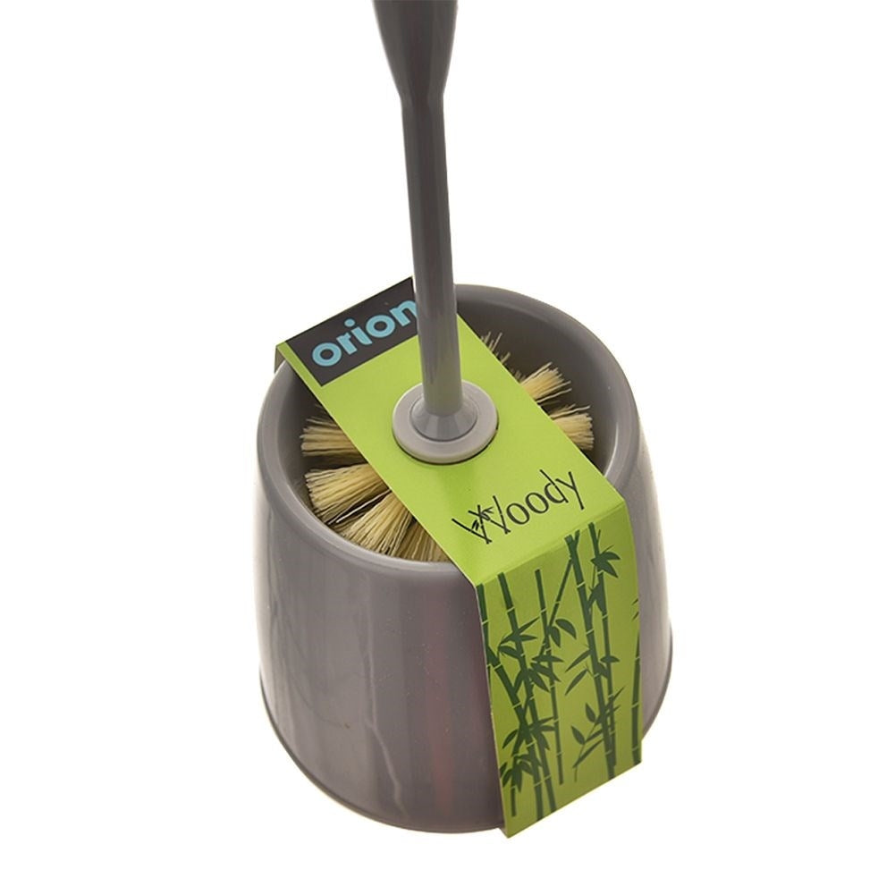 Toilet brush with bamboo handle and stylish container