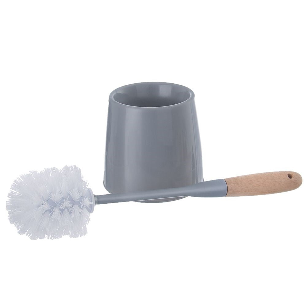 Toilet brush with bamboo handle and stylish container
