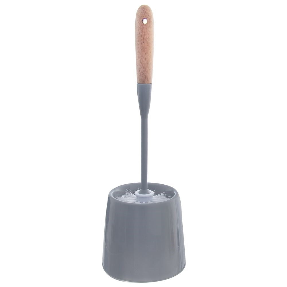 Toilet brush with bamboo handle and stylish container