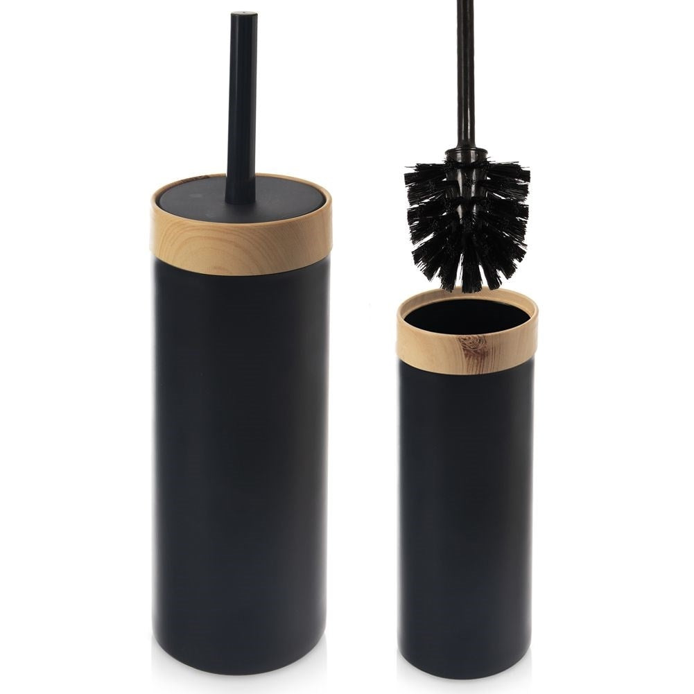 Toilet brush with container, simple design, black plastic brush