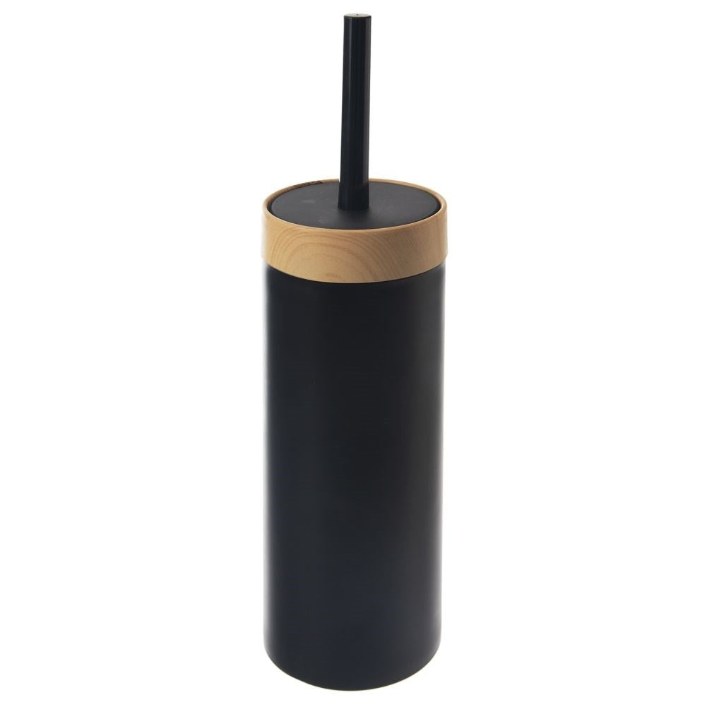 Toilet brush with container, simple design, black plastic brush