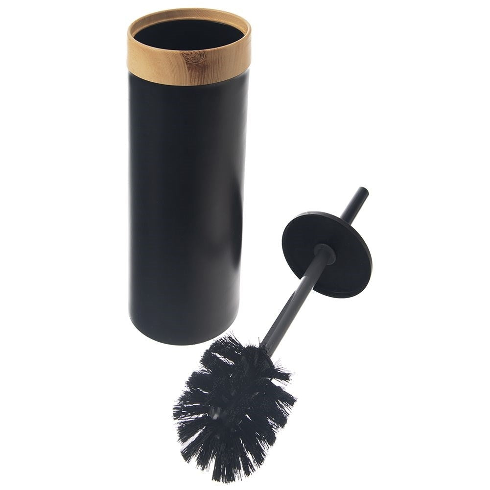 Toilet brush with container, simple design, black plastic brush