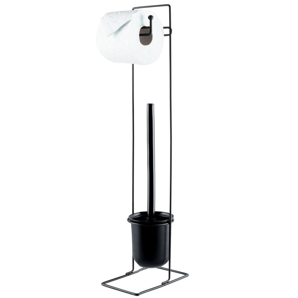 Toilet brush with paper holder, black metal and plastic