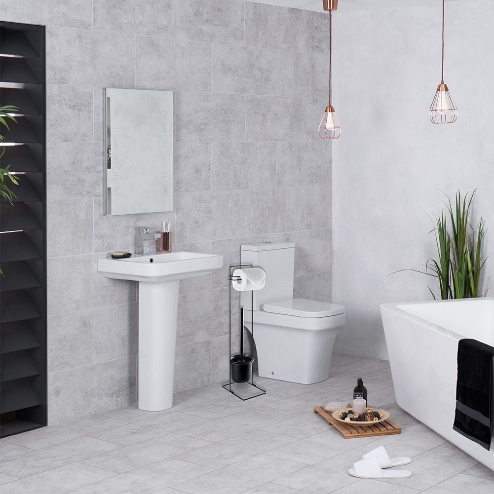 Toilet brush with paper holder, black metal and plastic
