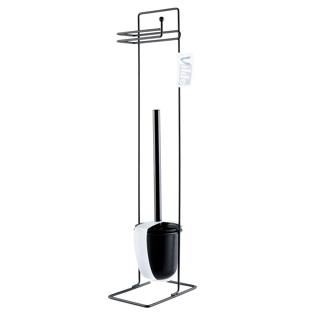 Toilet brush with paper holder, black metal and plastic