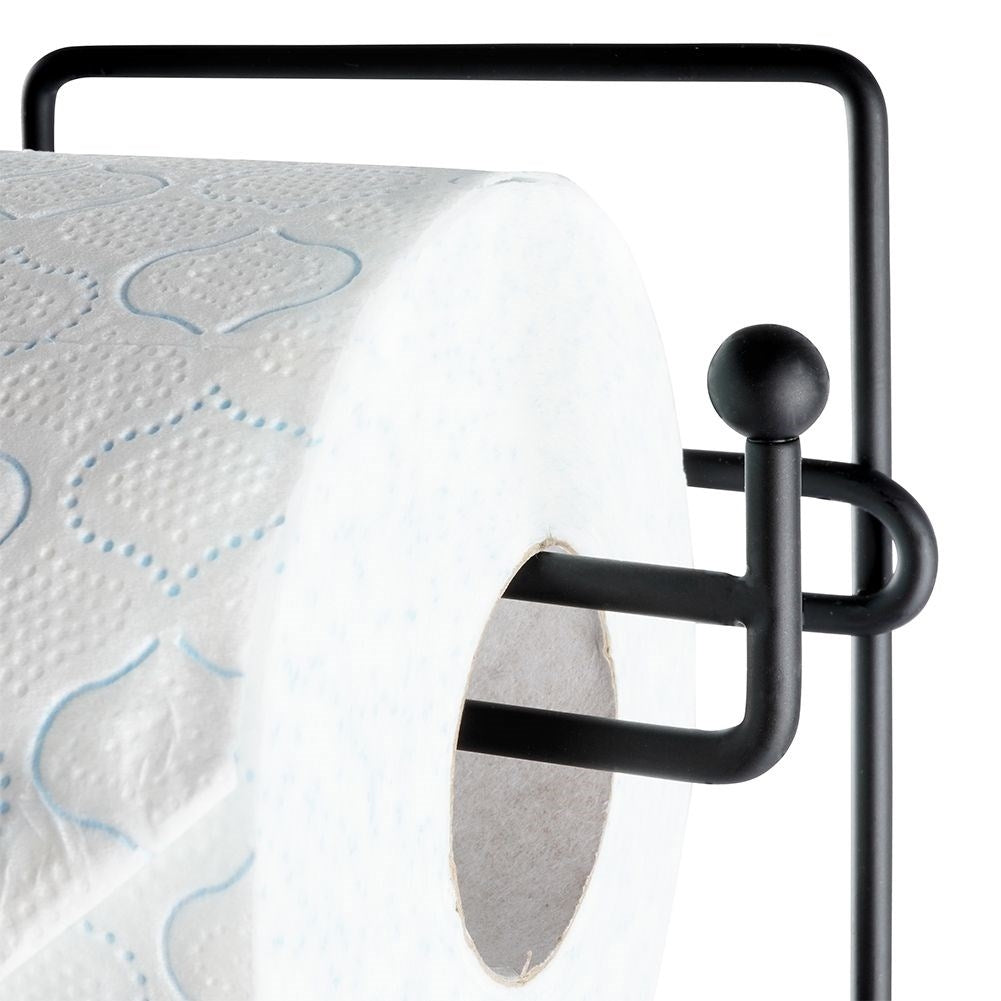 Toilet brush with paper holder, black metal and plastic