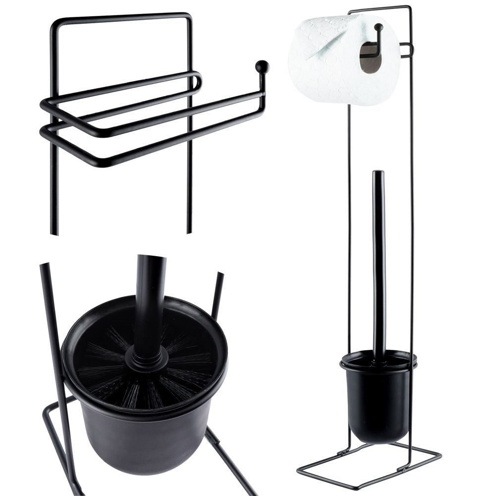 Toilet brush with paper holder, black metal and plastic