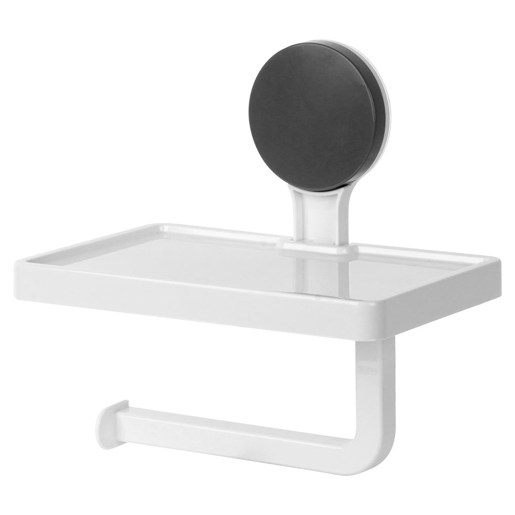 Toilet paper holder with suction cup shelf