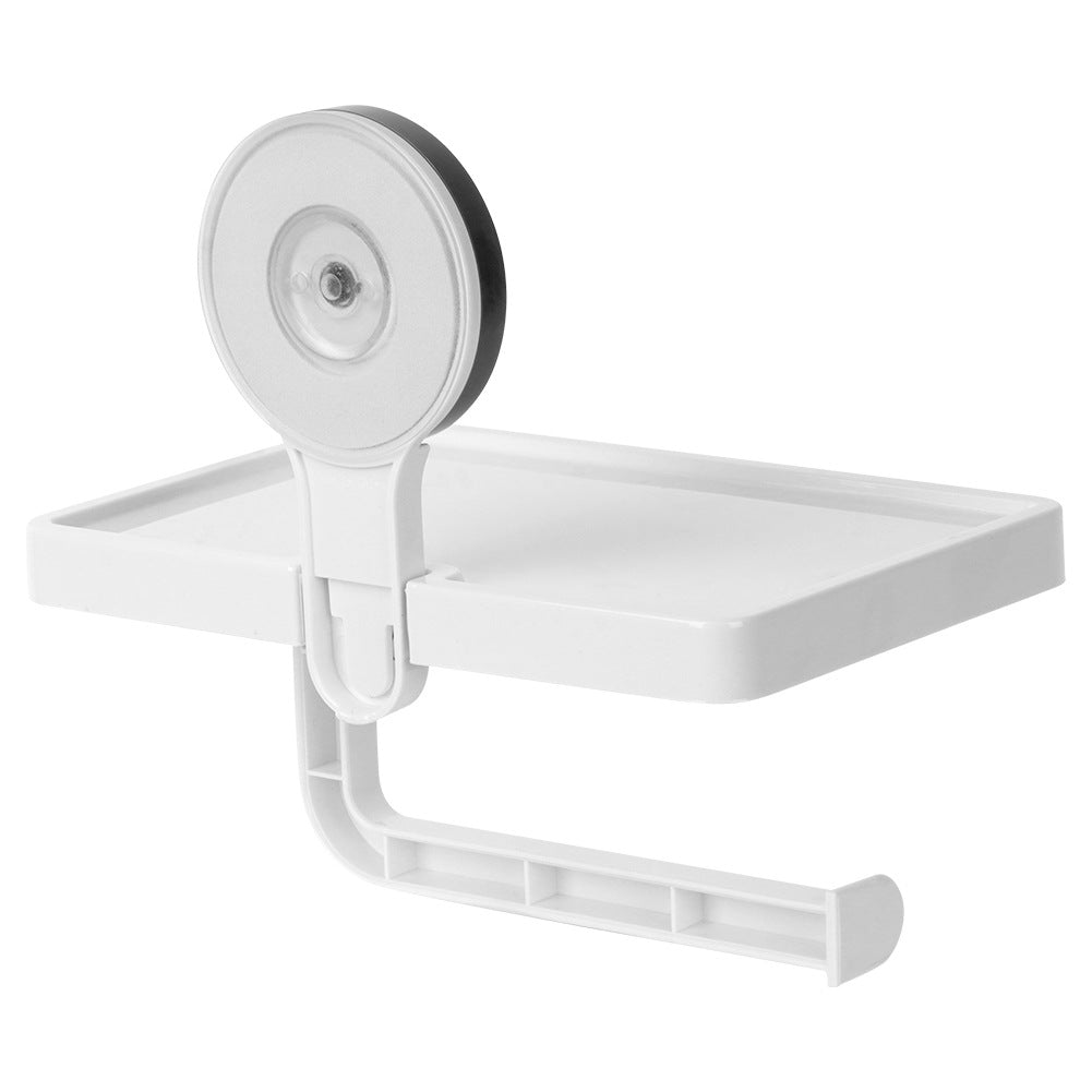 Toilet paper holder with suction cup shelf
