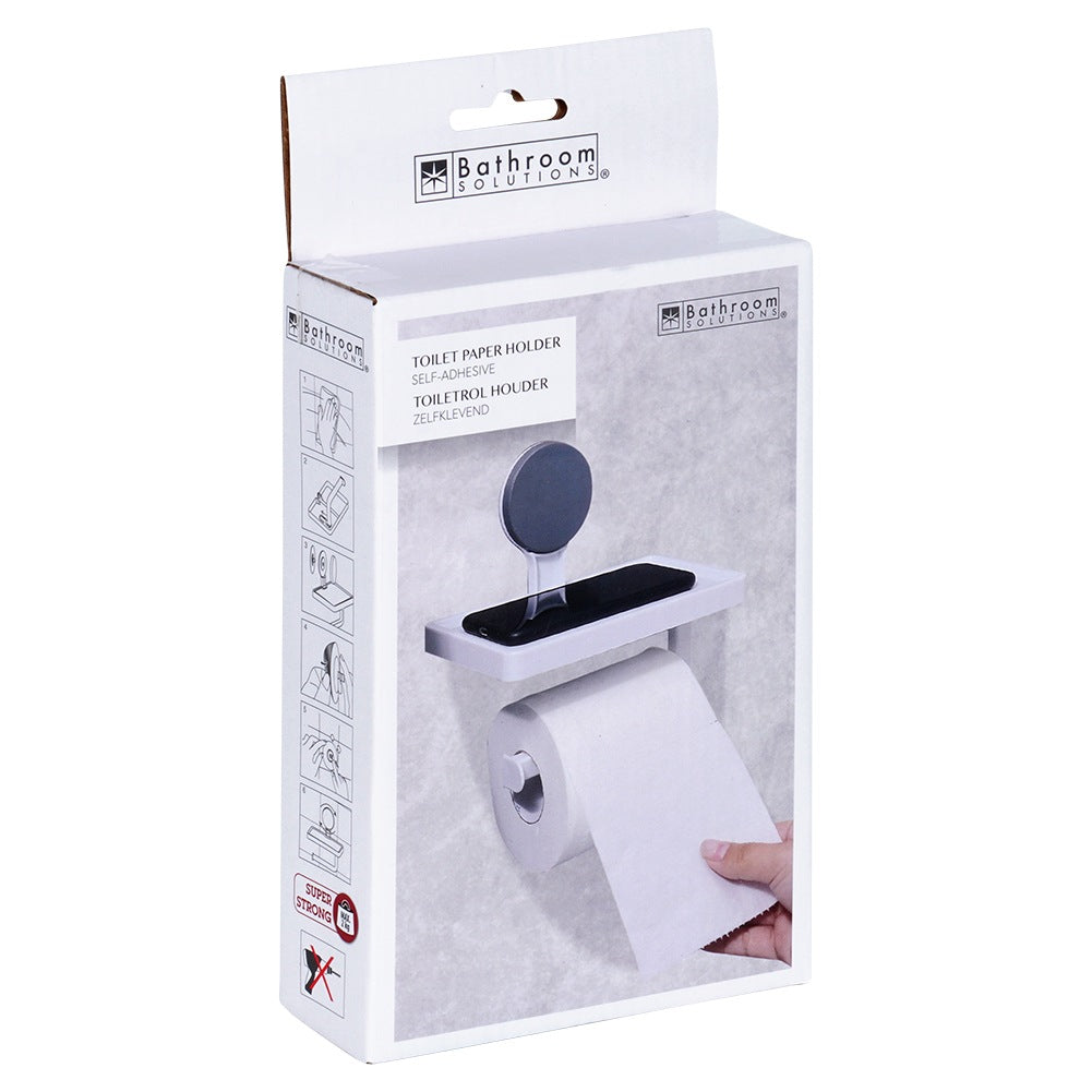 Toilet paper holder with suction cup shelf