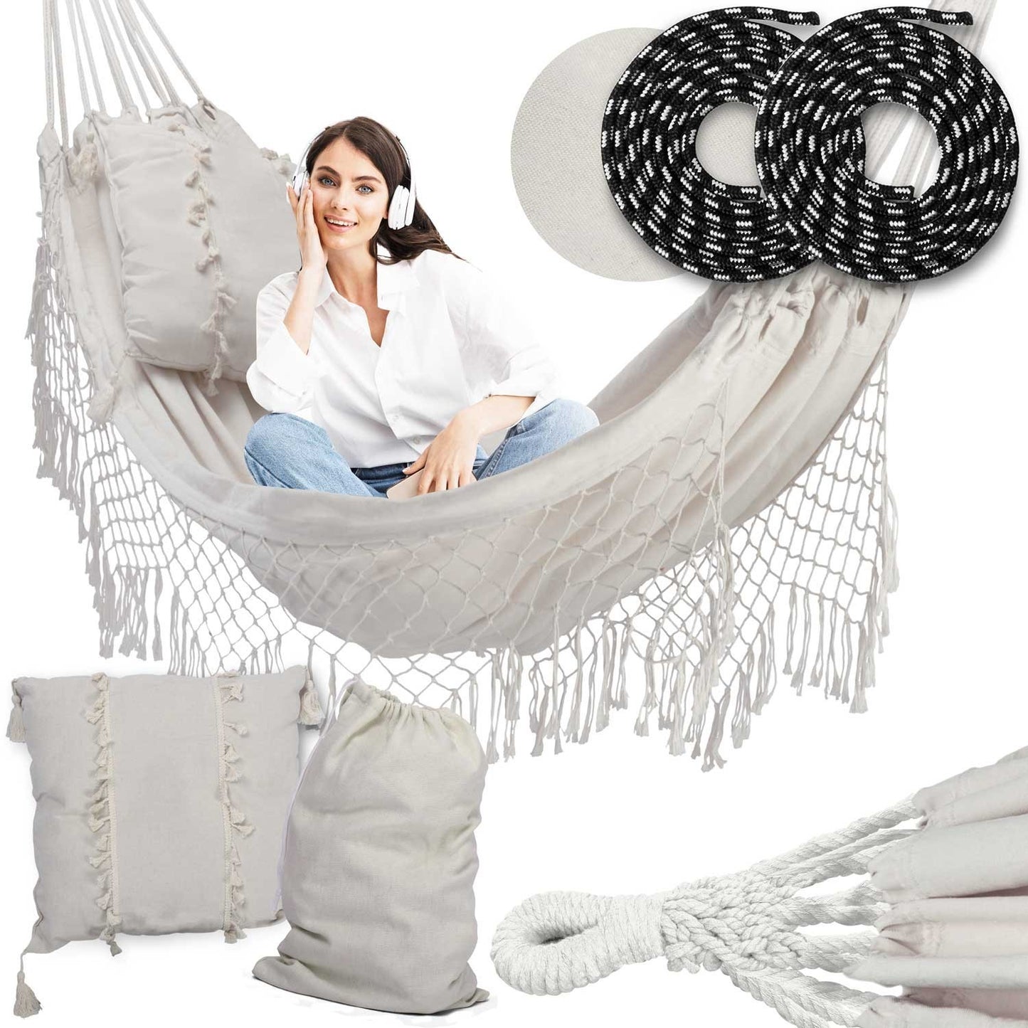 Toledo Double Beige Garden Hammock with Sofotel Cushion