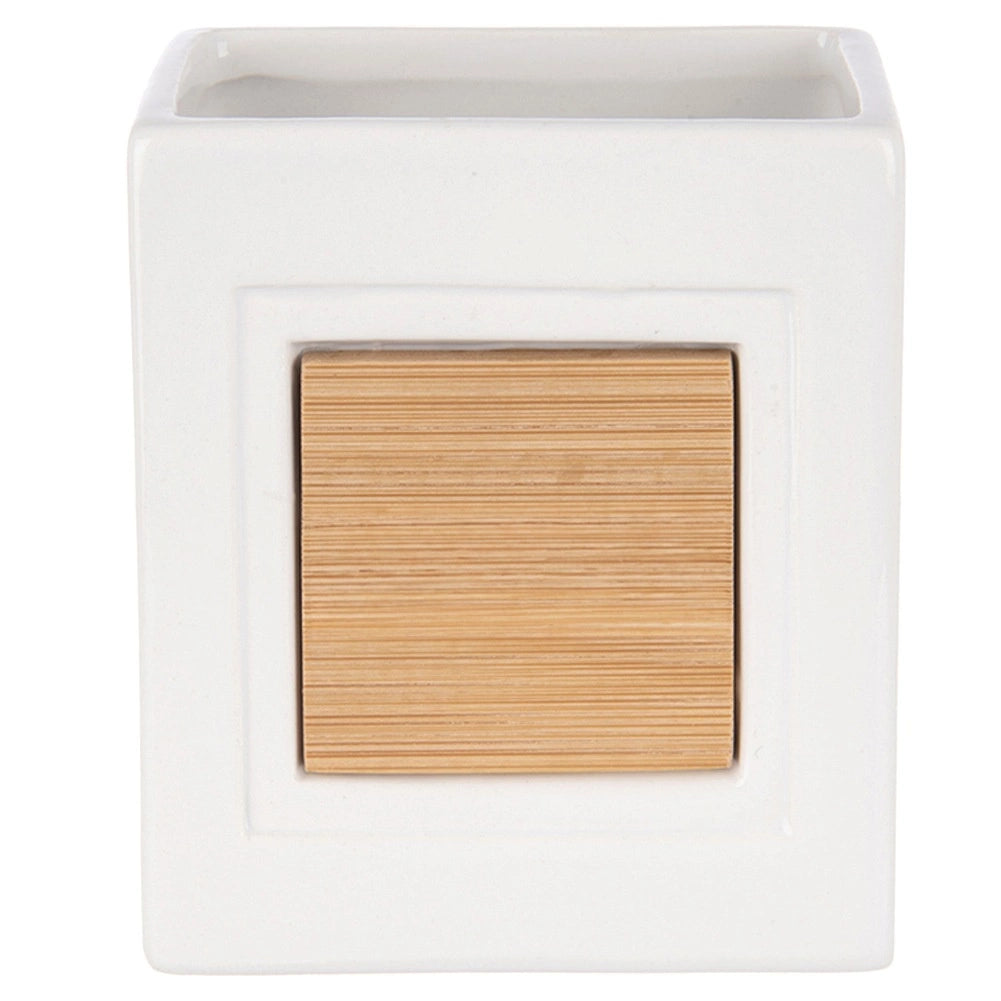 Toothbrush Holder Cup – White Dolomite & Bamboo, 330ml