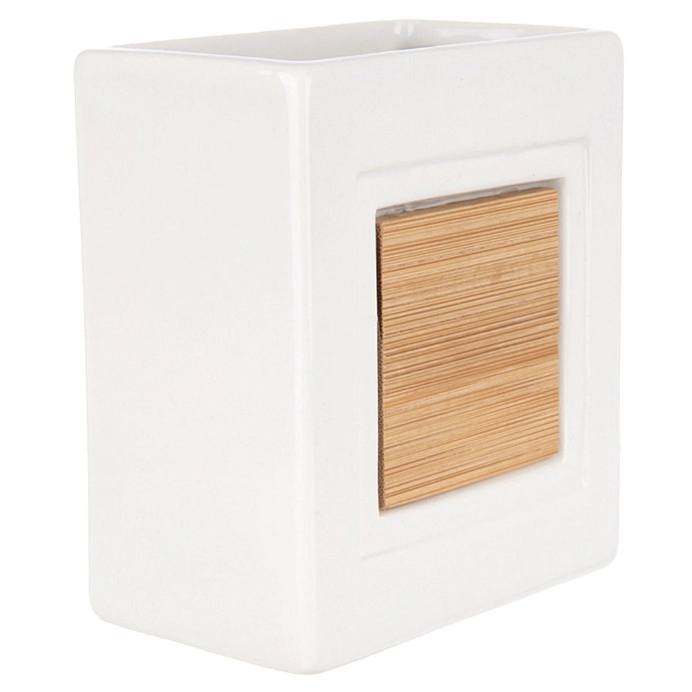 Toothbrush Holder Cup – White Dolomite & Bamboo, 330ml