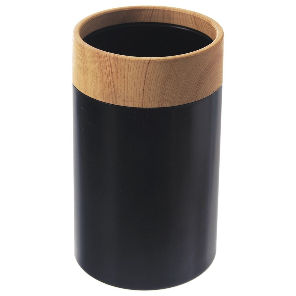 Toothbrush cup in black plastic with wooden details