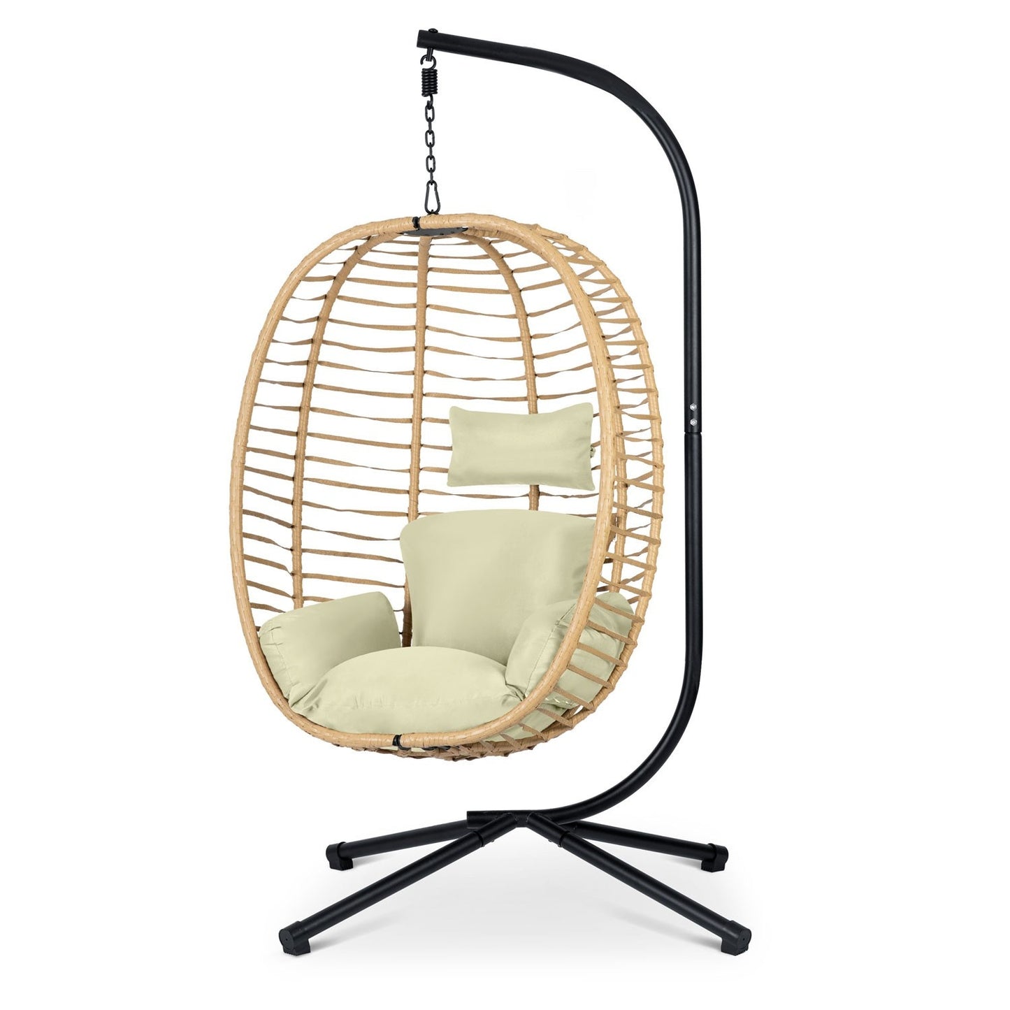 Toskana black hanging garden chair + beige cushions Sofotel