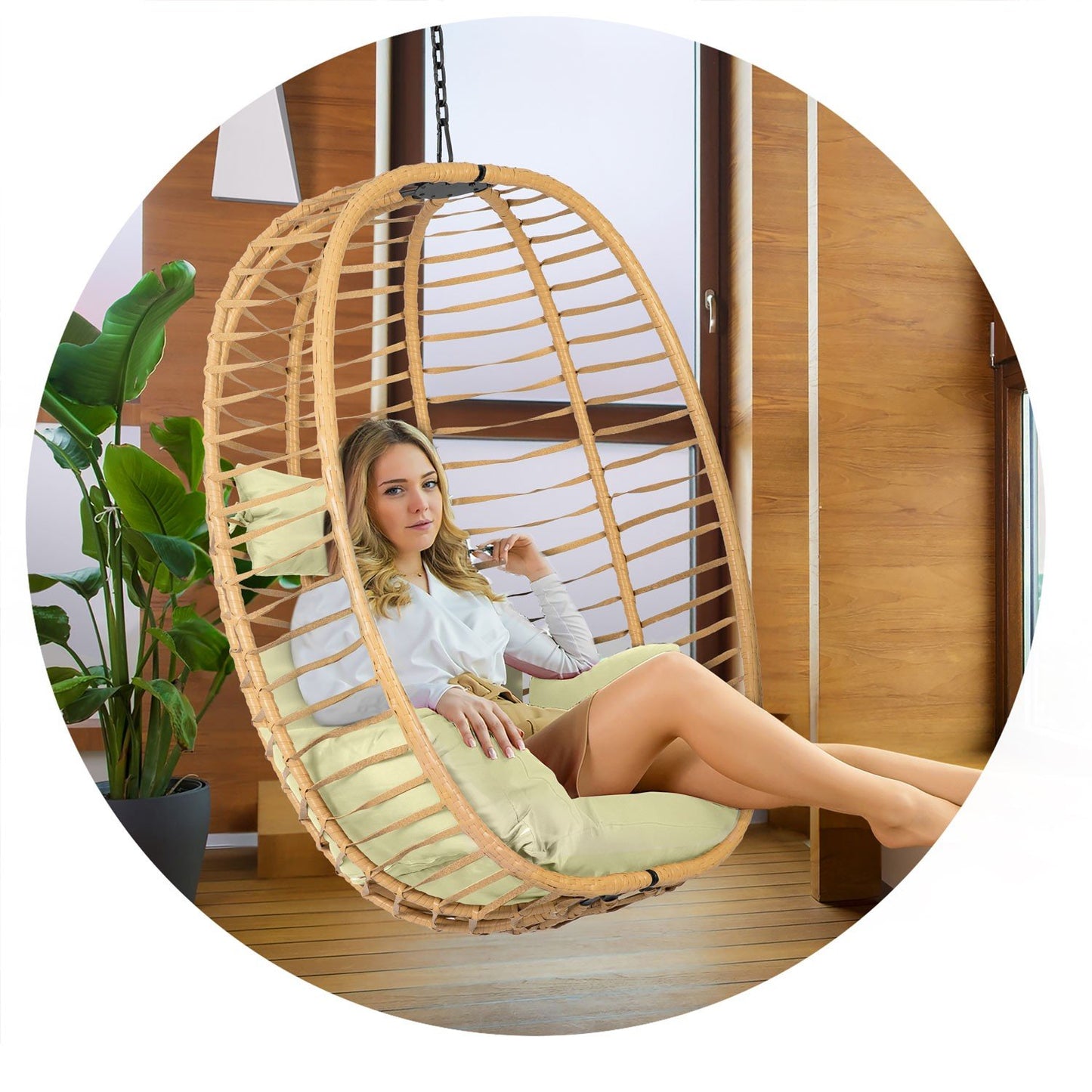 Toskana black hanging garden chair + beige cushions Sofotel