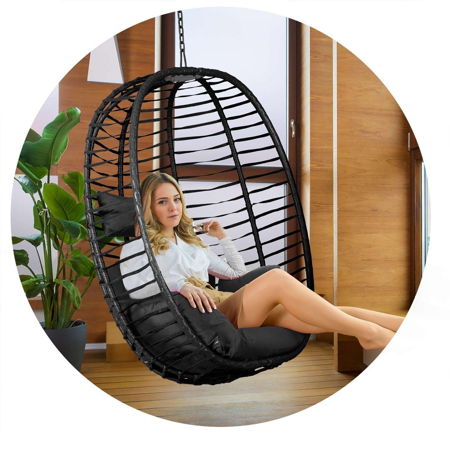 Toskana black hanging garden chair + black Sofotel cushions