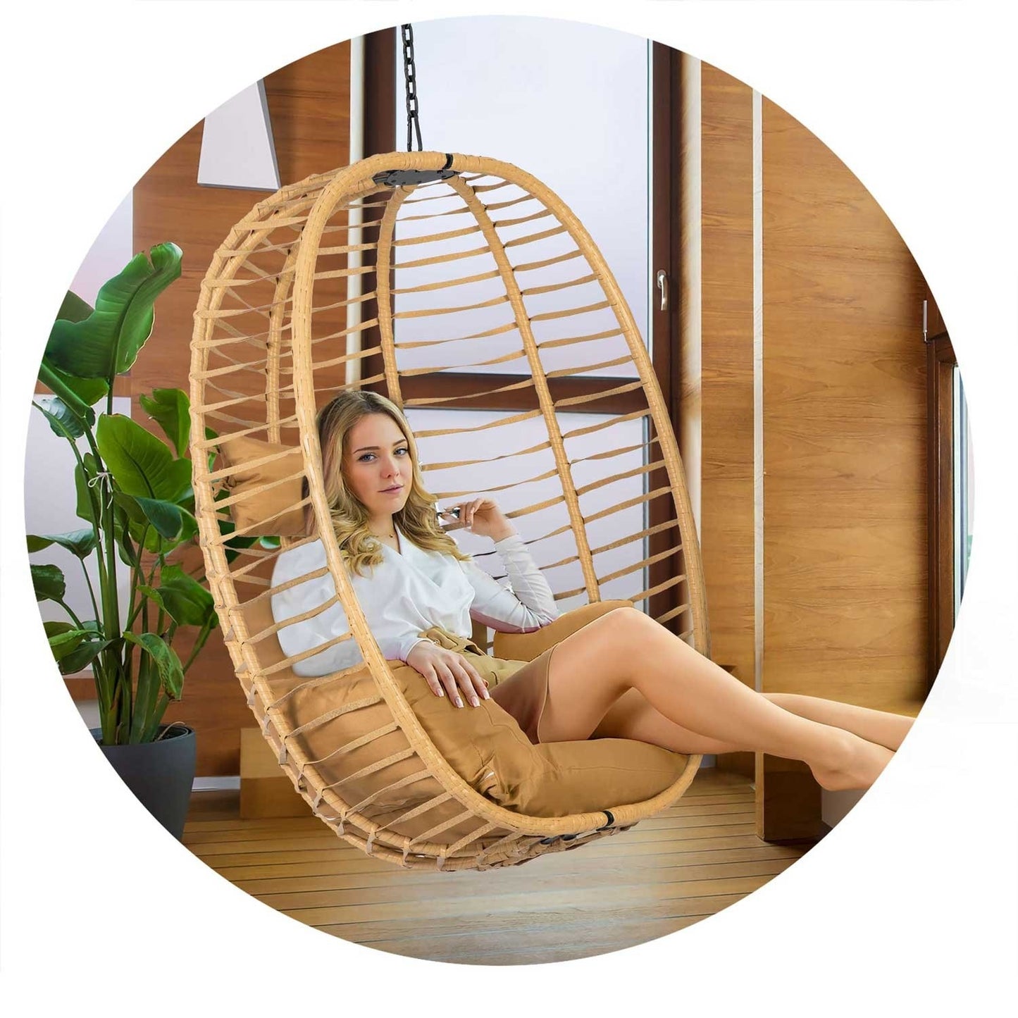 Toskana black hanging garden chair + brown cushions Sofotel
