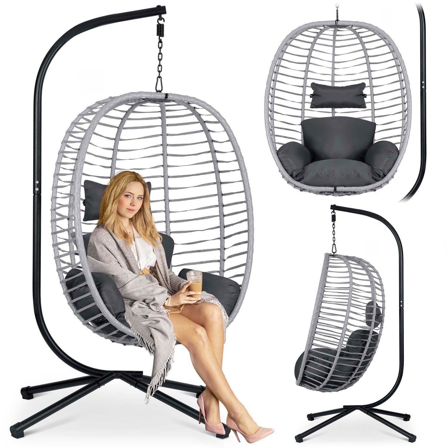 Toskana hanging garden chair black grey cushions Sofotel
