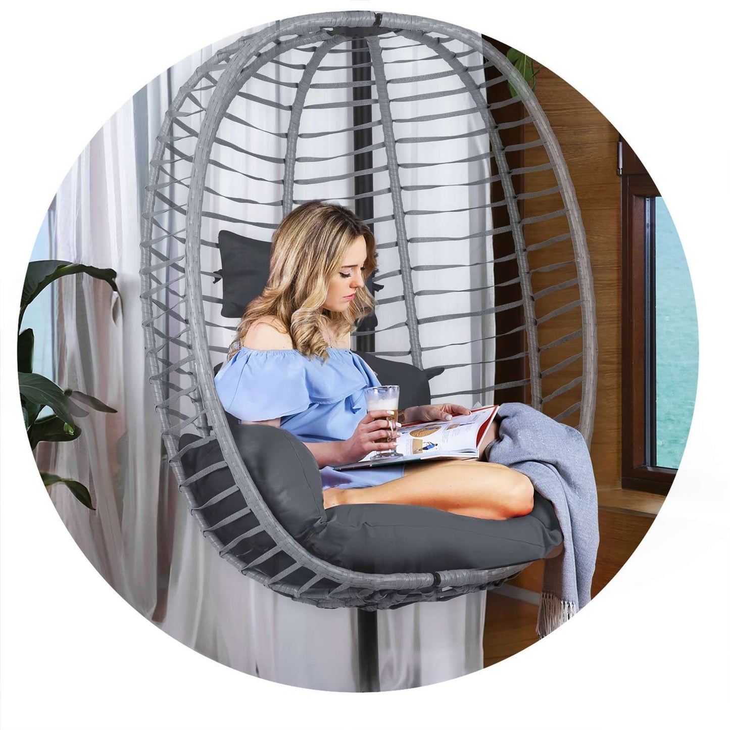 Toskana hanging garden chair black grey cushions Sofotel