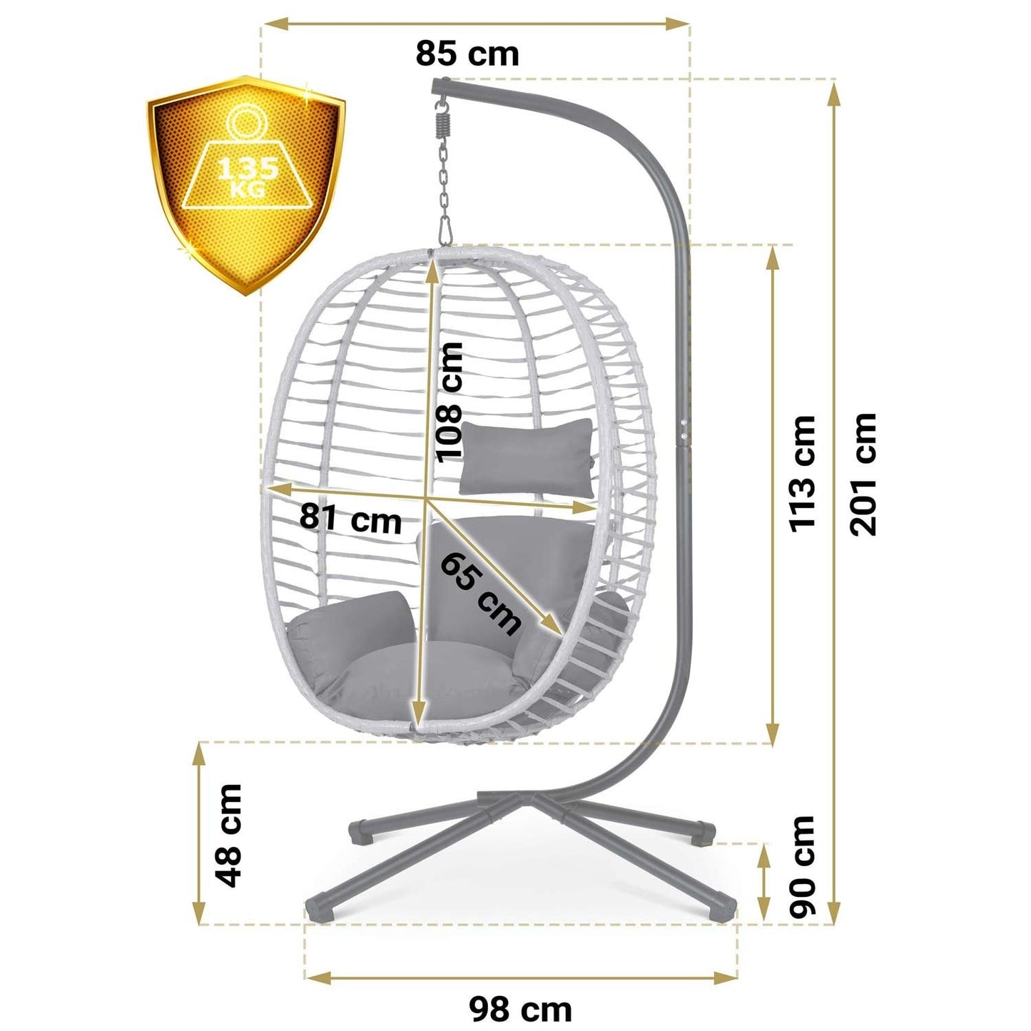 Toskana hanging garden chair black grey cushions Sofotel