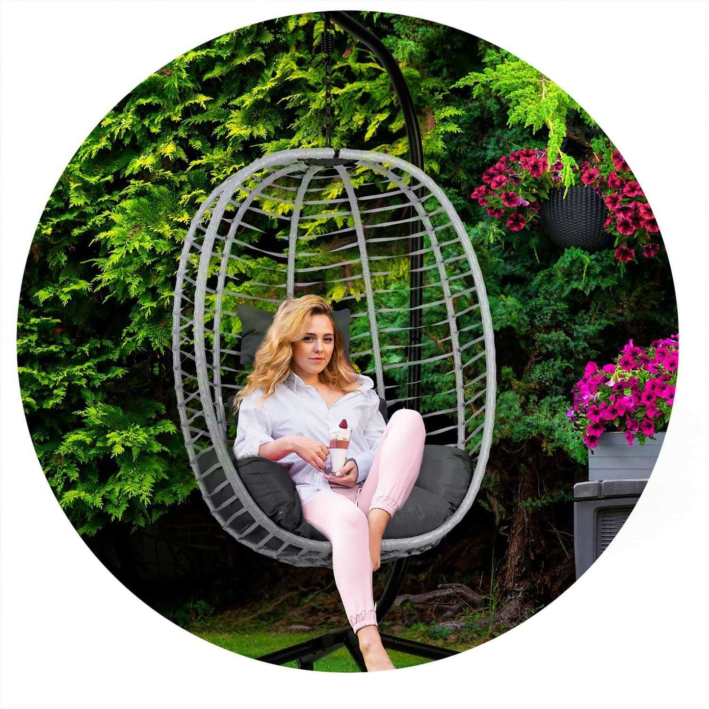 Toskana hanging garden chair black grey cushions Sofotel