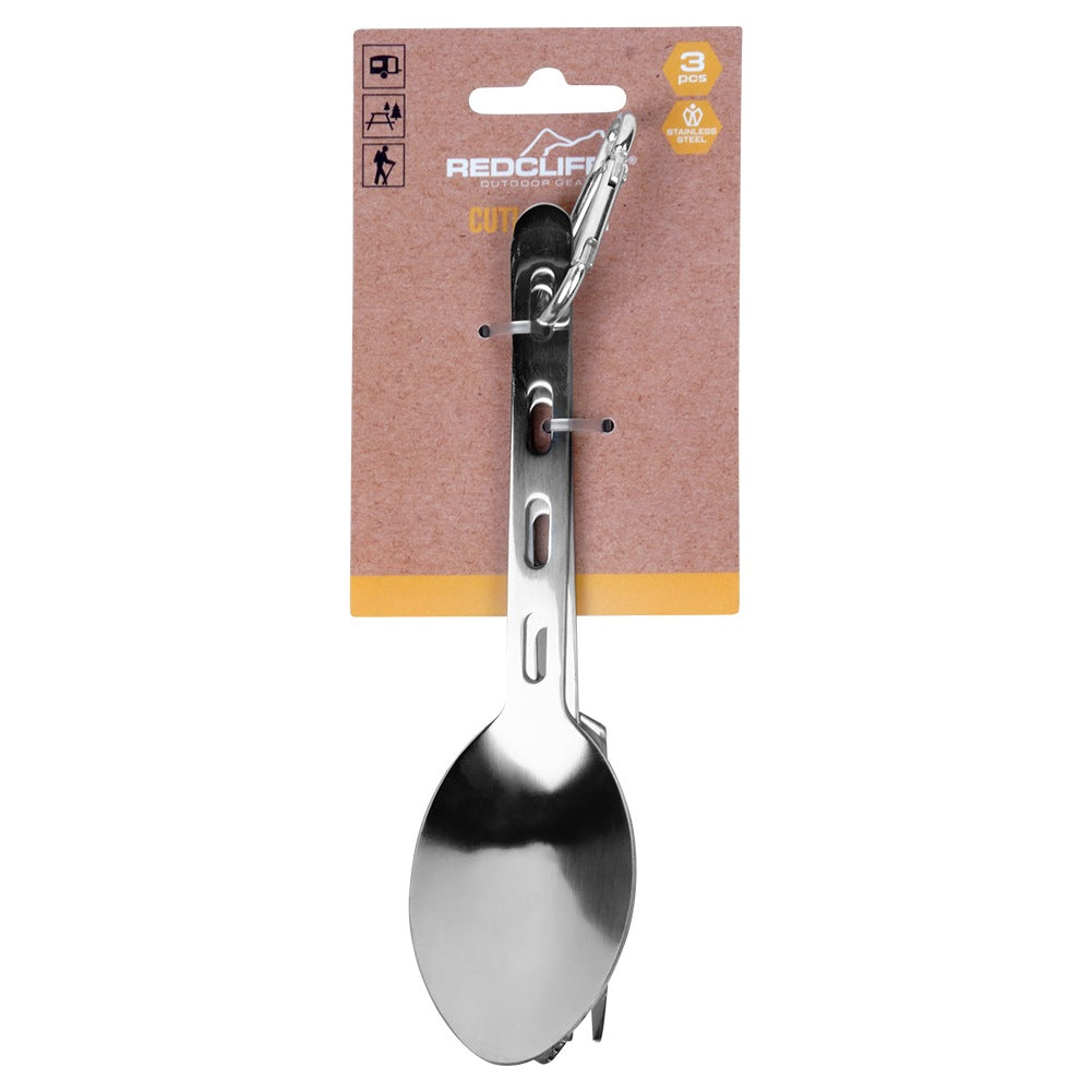 Tourist cutlery with snap hook, steel, 3 pieces