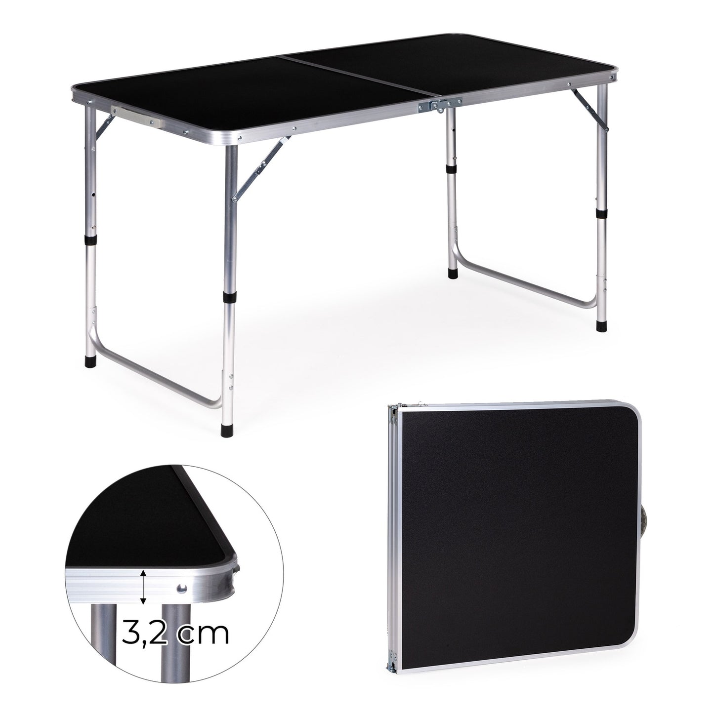 Tourist table foldable camping table black top 120 x 60 cm