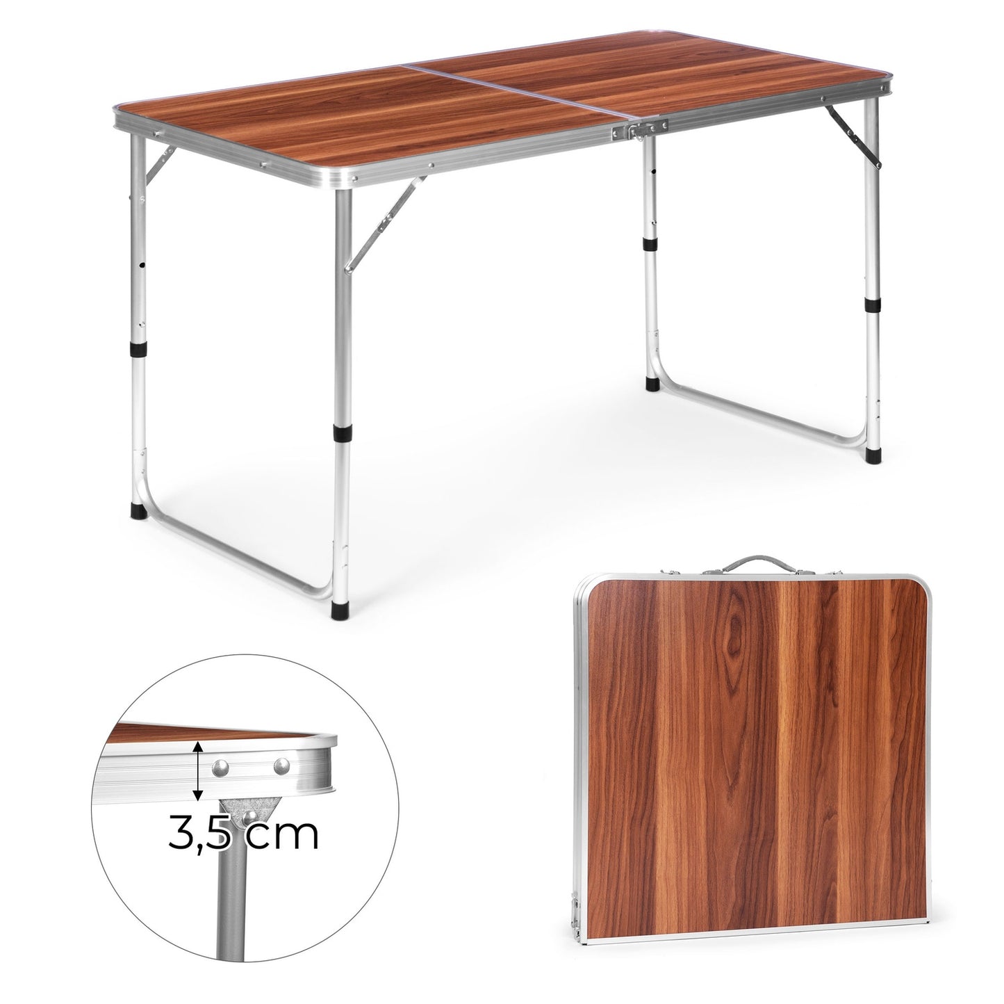Tourist table foldable camping table brown top 120 x 60 cm