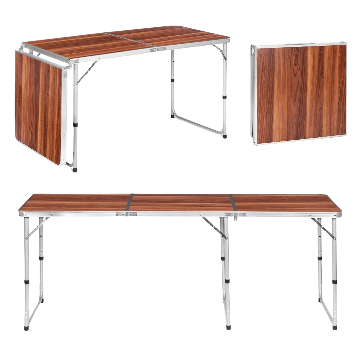 Tourist table, foldable camping table, brown top, 180 x 60 cm